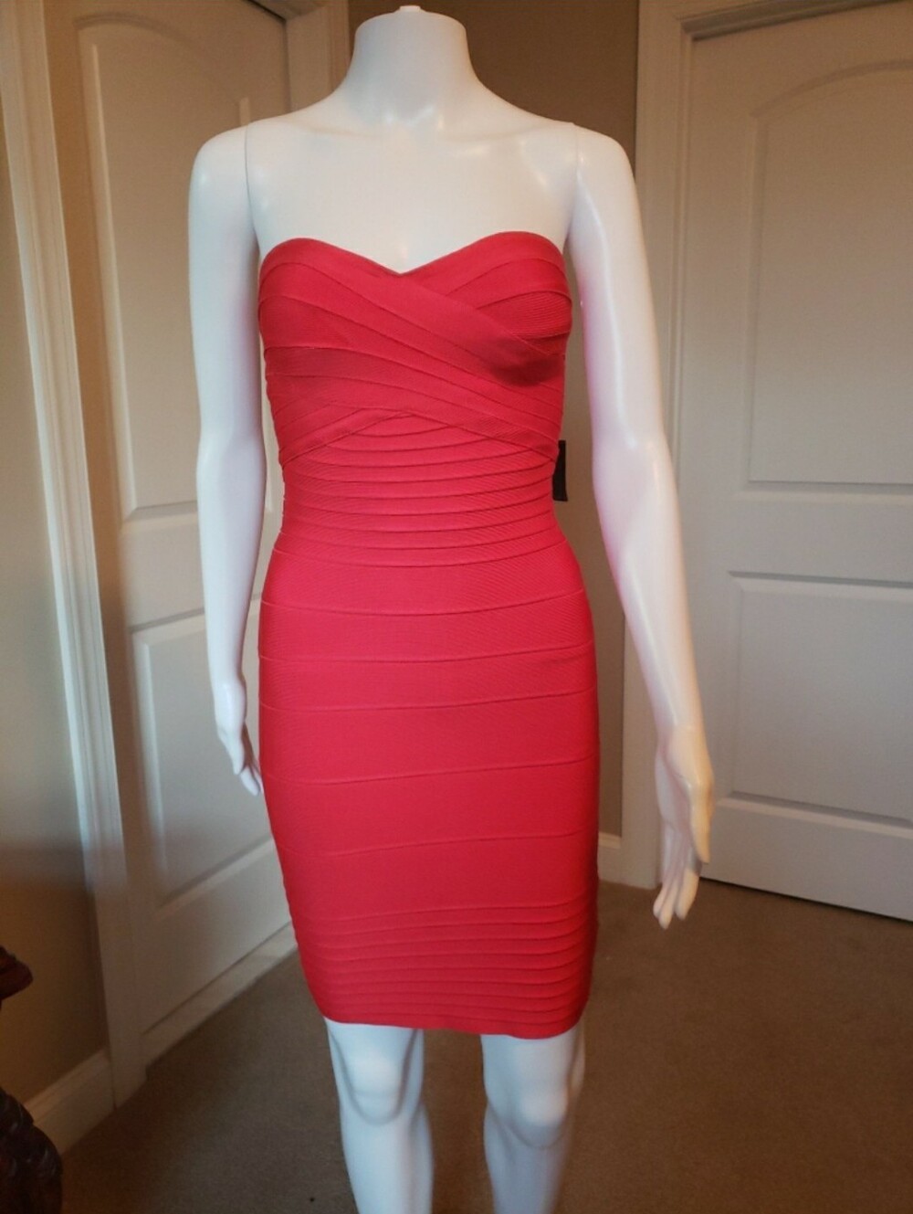 Herve Leger Strapless Red Bodycon Dress